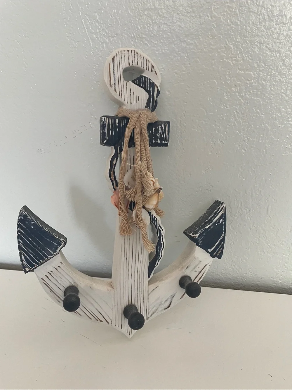 Nautical White and Navy Anchor Wall Hook